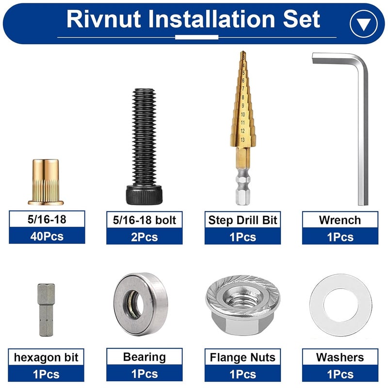 Tnisesm 40Pcs 5/16 Rivet Nut Installation Tool Set, 5/16-18 Carbon Steel Zinc Flat Head Riveter Nutsert Tool Kit - Image 2